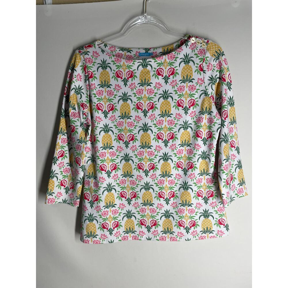 J.McLaughlin Catalina Cloth Pineapple Palm Printed 3/4 Sleeve Top Size Medium
